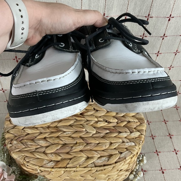 Timberland Boat Shoes Mens Size 11.5 Black & White Leather Deck Shoes PreLoved - Picture 10 of 10
